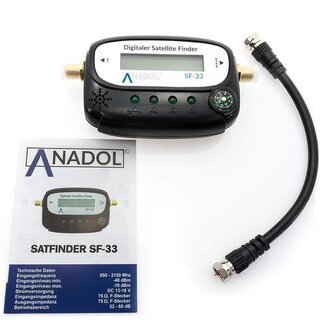GEBRAUCHT: Anadol SF33 LCD Satfinder/Messgert mit Kompass, Ton, Verbindungskabel, deutsche Bedienungsanleitung und vergoldete F-Anschlsse zur Optimierung/Justierung Ihrer Sat Antenne