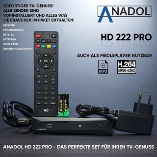 GEBRAUCHT: Anadol HD 222 Pro 1080P Digital HDTV Sat-Receiver fr Satellitenfernseher - Timeshift, Multimedia- & Aufnahmefunktion - Astra & Hotbird vorinstalliert - HDMI, SCART, USB, DVB-S/S2, gratis HDMI Kabel