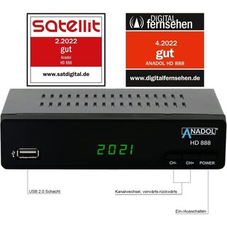 Anadol HD 888 - PVR Aufnahmefunktion, Timeshift, - UNICABLE - Digital HDTV Sat-Receiver fr Satelliten-Fernseher - Astra & Hotbird vorinstalliert - HDMI SCART USB DVB-S/S2