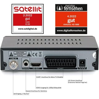 Anadol HD 888 - PVR Aufnahmefunktion, Timeshift, - UNICABLE - Digital HDTV Sat-Receiver fr Satelliten-Fernseher - Astra & Hotbird vorinstalliert - HDMI SCART USB DVB-S/S2