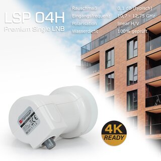 RED OPTICUM LSP 04H LNB Single I Hitze- & kltebestndiger Digital-LNB 1-fach mit nur 0.1dB Rauschma inkl. Wetterschutztlle I Full HD - 3D - UHD - 4K Ready